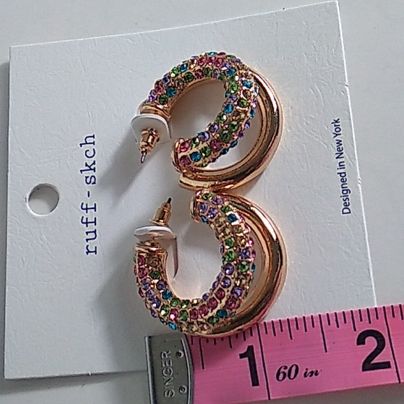 Multicolor Crystal Gold-Tone Hoop Earrings - Picture 7 of 7